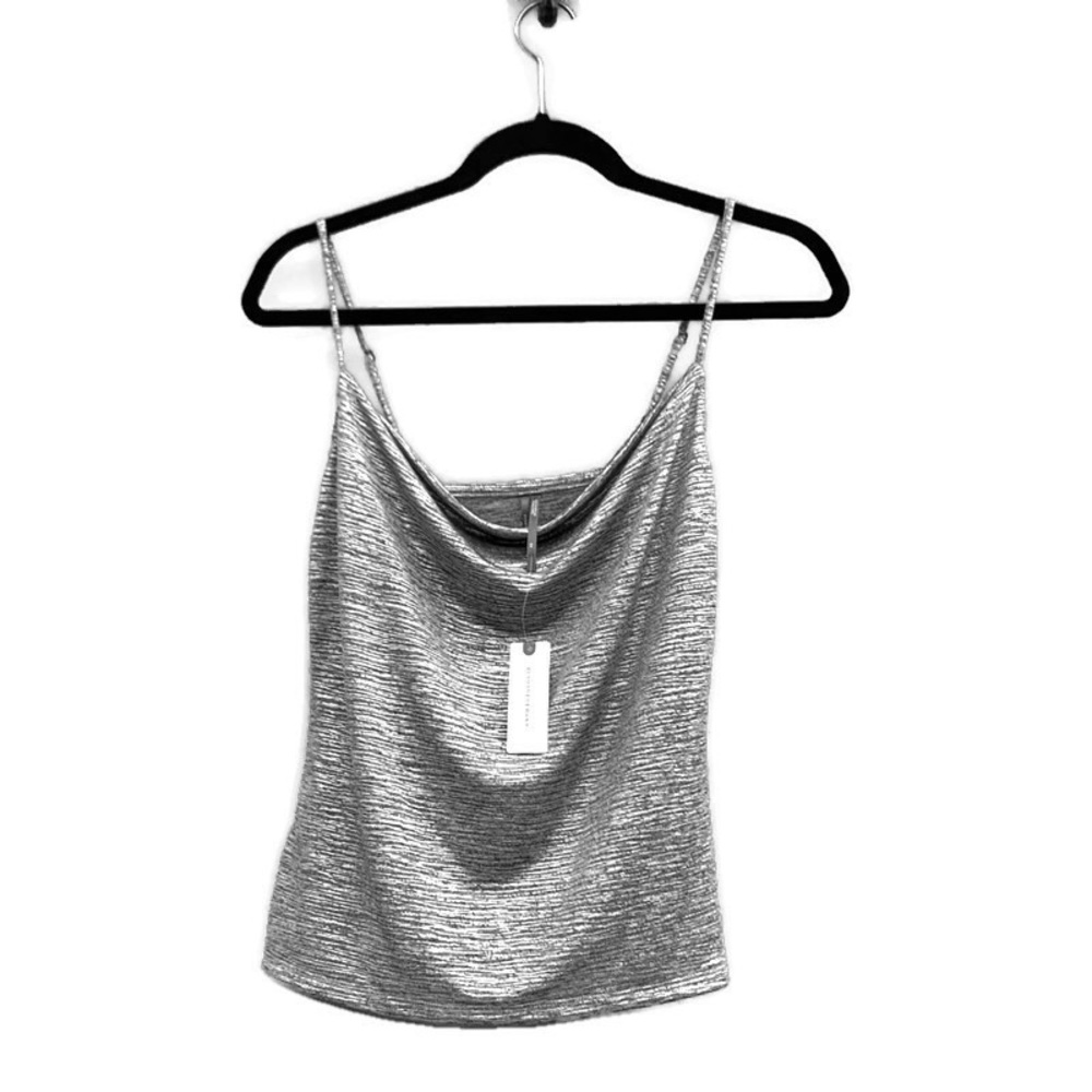By Anthropologie Metallic Silver Cowlneck Tank Top NWT XS